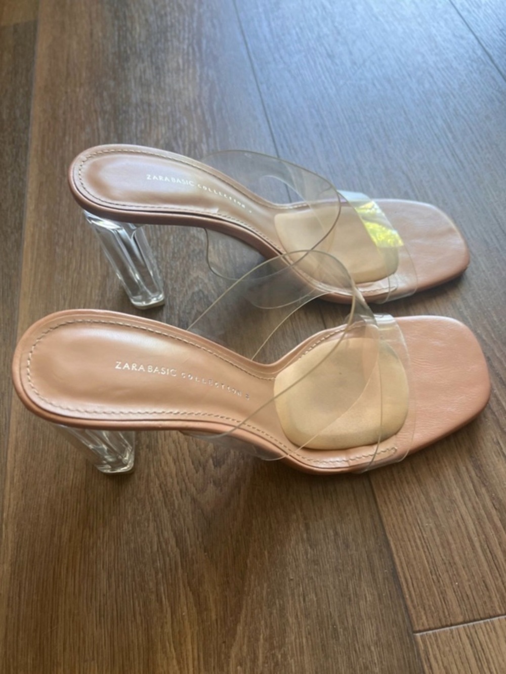 Zara Blush Pink Clear Double-Strap Slide Heels, size 41, used in good condition